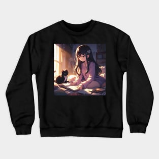 Anime girl reading book Crewneck Sweatshirt